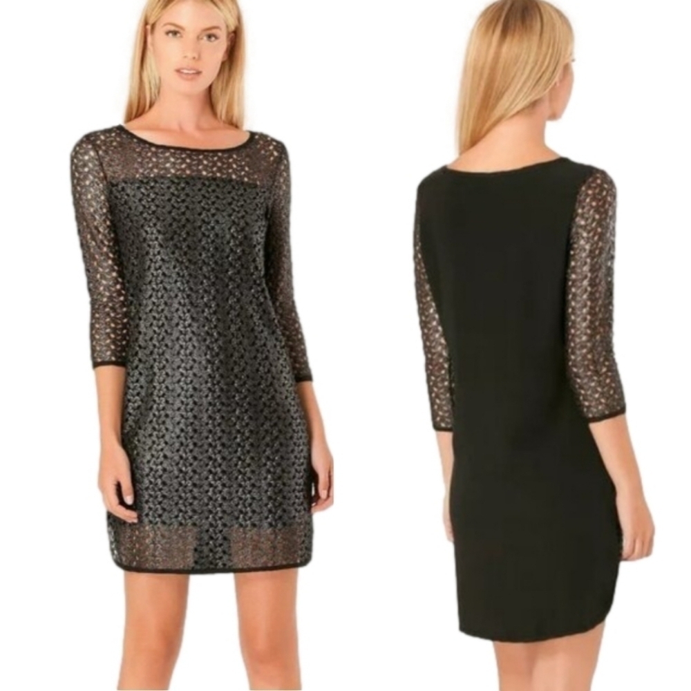 Hale Bob Black Metallic Lace Silk Blend Dress Small NWT Cocktail Quiet Luxury